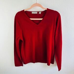 Kate‎ Hill Burgundy V Neck Merino Wool Sweater Size XL